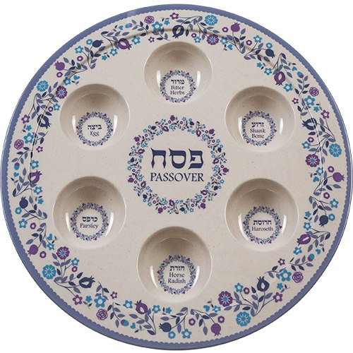 קערת פסח פרחים כחולים