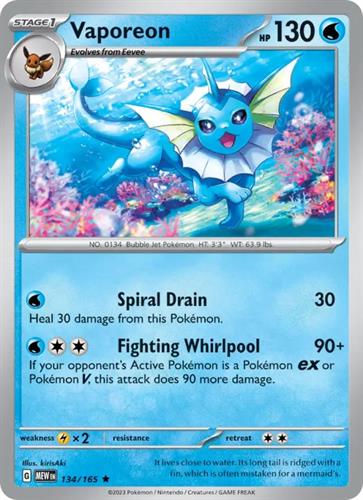 קלף בודד single פוקימון - vaporeon - 151 - 134/165