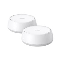 מערכת ביתית 2 יחידות בתקן Tp-Link Deco BE25 Mesh WiFi 7 – שתי יחידות לבנות מעוגלות עם הכיתוב deco למעלה על רקע לבן