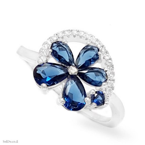 טבעת מכסף משובצת אבני זרקון צבע כחול RG6401 | תכשיטי כסף 925 | טבעות כסף