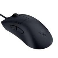 עכבר גיימינג ארגונומי חוטי Razer DeathAdder V3 – שחור בודד נראה בזווית על רקע לבן עם לוגו רייזר וחוט שחור