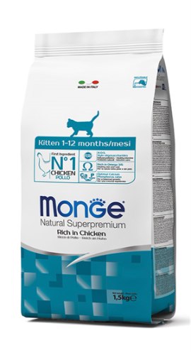 אוכל לגורי חתולים מונג' קיטן עוף 1.5 ק"ג - MONGE KITTEN RICH IN CHICKEN 1.5 KG