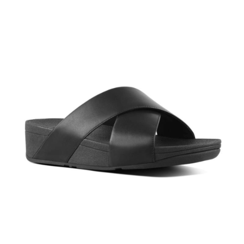 FITFLOP|פיטפלופ- Fitflop Lulu Leather Slides X Black כפכפי פיטפלופ לנשים לולו קרוס סלייד שחור