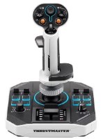 בקר טיסה מקצועי Thrustmaster Sol-R 1 Flightstick PC – פריט בודד שחור-לבן עם נגיעות כחולות עומד על רקע לבן USB-C