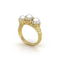 טבעת זהב עם פנינים ויהלומים בסגנון וינטאג