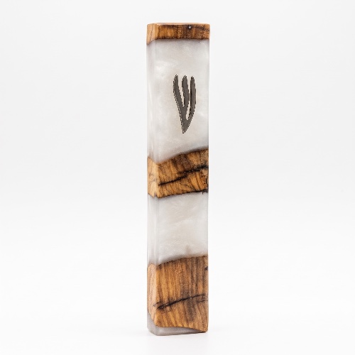 Estuche de Mezuzá Moderno: Olivo y Epoxi Blanco