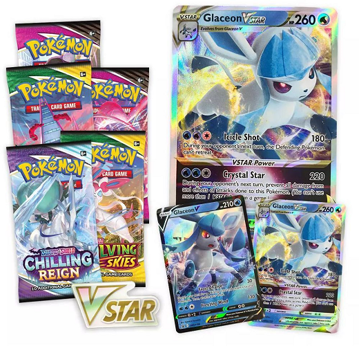 Pokemon TCG: Glaceon Vstar קלפי פוקימון מקוריים במארז וי סיכה גלסיון