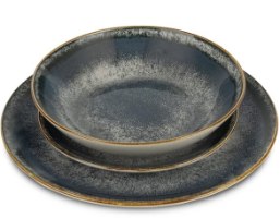 סט כלי אוכל פורצלן 18 חלקים Berlinger Haus Grey BH10302 – שלוש כלי אוכל כהים מוערמים עם דוגמת מנומרת ושוליים חומים