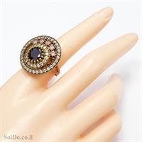 טבעת מכסף משובצת אבני זרקון צבעוניות וציפוי נחושת RG6166