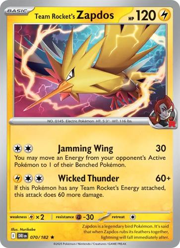 קלף בודד single פוקימון - team rocket's zapdos - Destined Rivals - 070/182