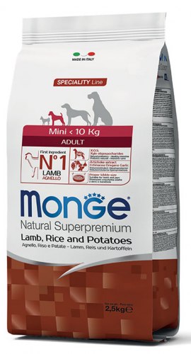 מונג' לכלב מיני אדולט כבש ואורז 7.5 קג - MONGE ADULT MINI LAMB AND RICE