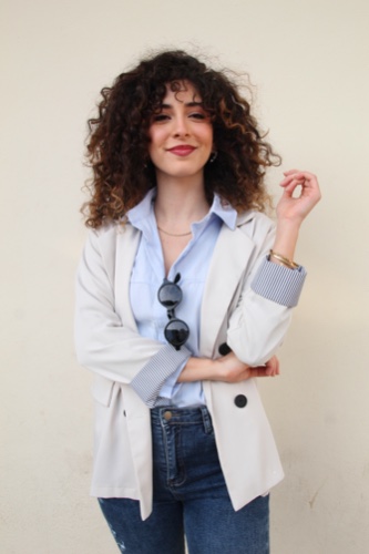 ג'קט מחויט פסים קרם
