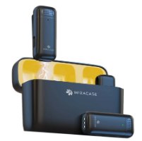 מיקרופון דש אלחוטי כפול Miracase MWMC750 – מארז טעינה כהה פתוח עם שני מיקרופונים אחד בטעינה Type-C