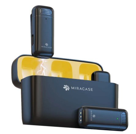 מיקרופון דש אלחוטי כפול Miracase MWMC750 עם טווח קליטה עד 20 מטר