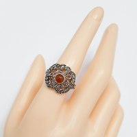 טבעת מכסף משובצת מרקזטים ואבן קרנליאן RG6486 | תכשיטי כסף 925 | טבעות כסף