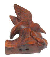 פסלון עץ קטן, נצוקה יפני בצורת ציפור על ענף פורח, חתום