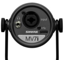 מיקרופון דינמי מקצועי Shure MV7i – גב המיקרופון השחור מציג חיבורי אודיו ו-USB שונים סינון רעשים
