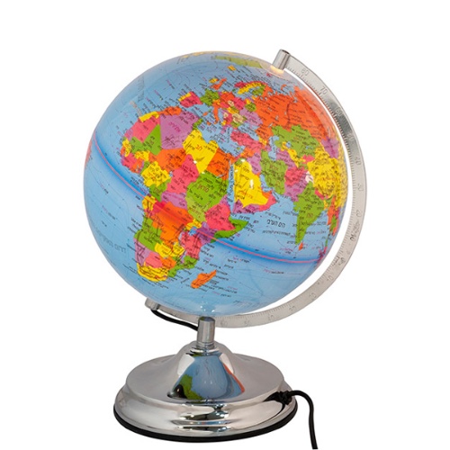 גלובוס דקורטיבי מאיר מפת העולם בעיברית