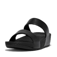 לולו סלייד עור שחור רצועות חלקות פיטפלופ FITFLOP