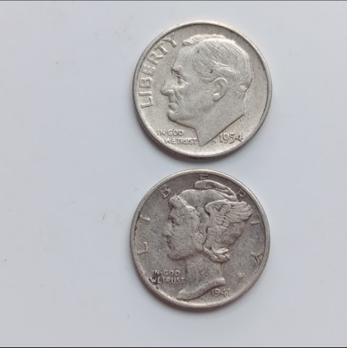 זוג מטבעות ONE DIME- ארה"ב, שנת 1941, 1954