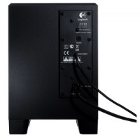 רמקולים למחשב Logitech Z313 2.1 – מבט אחורי על הסאבוופר השחור עם חיבורים וכבלים מחוברים