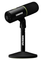 מיקרופון גיימינג דינמי Shure MV6 – שחור עם פסים ירוקים על סטנד שולחני וחיבור USB