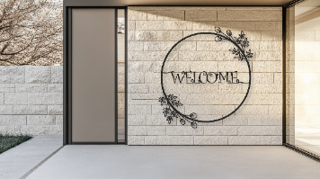 Welcome קווים עגול פרחים