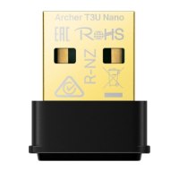 מתאם רשת אלחוטי זעיר Tp-Link Archer T3U Nano AC1300 USB – מתאם USB זעיר בצבע שחור וזהב עם סימונים מודפסים עליו