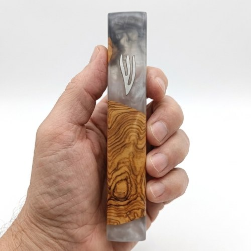 Nordic-Israeli Design: Olive Wood & White Mezuzah