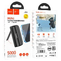 סוללת גיבוי סופר קטנה 5000mAh חיבור לאייפון  HOCO J106 Lightning עם רגלית מעמד צבע שחור