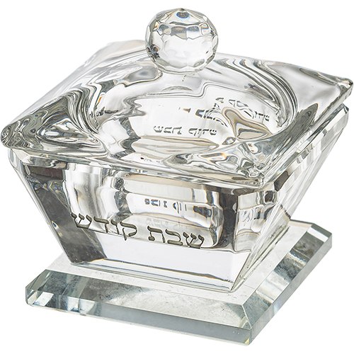 מלחיה קריסטל עם מכסה- גוון כסף