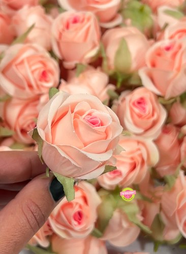 פרח משי ורד אפרסק 5 ס"מ - 5 יחידות