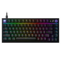 מקלדת גיימינג מכנית צבע שחור Logitech G316 X 75% – מקלדת שחורה עם תאורת RGB צבעונית וכבל USB על רקע לבן 8K