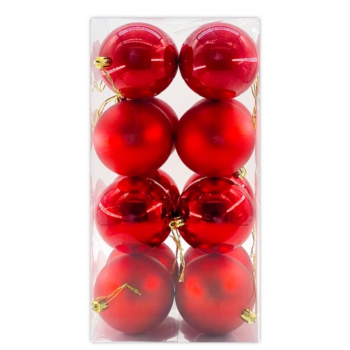 מארז 16 כדורי קישוט אדום  8cm