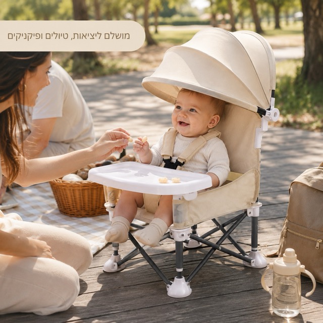כיסא אוכל נייד לתינוק בפיקניק וביציאה משפחתית