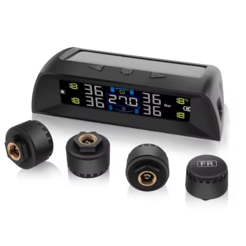 מערכת ונטילים חכמים TPMS למדידת לחץ אוויר בצמיגים עם טעינה סולארית ותצוגת LCD