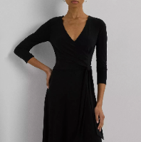 LAUREN RALPH LAUREN Women's Dress Sz 10 Surplice Jersey Dress Black
