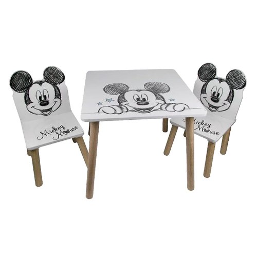 מיקי מאוס - סט שולחן + 2 כסאות עץ