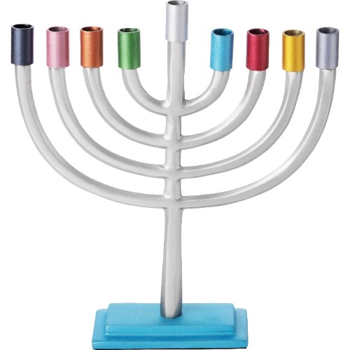 חנוכייה לנרות אלומיניום מהודרת עם קנים כסף נצנץ