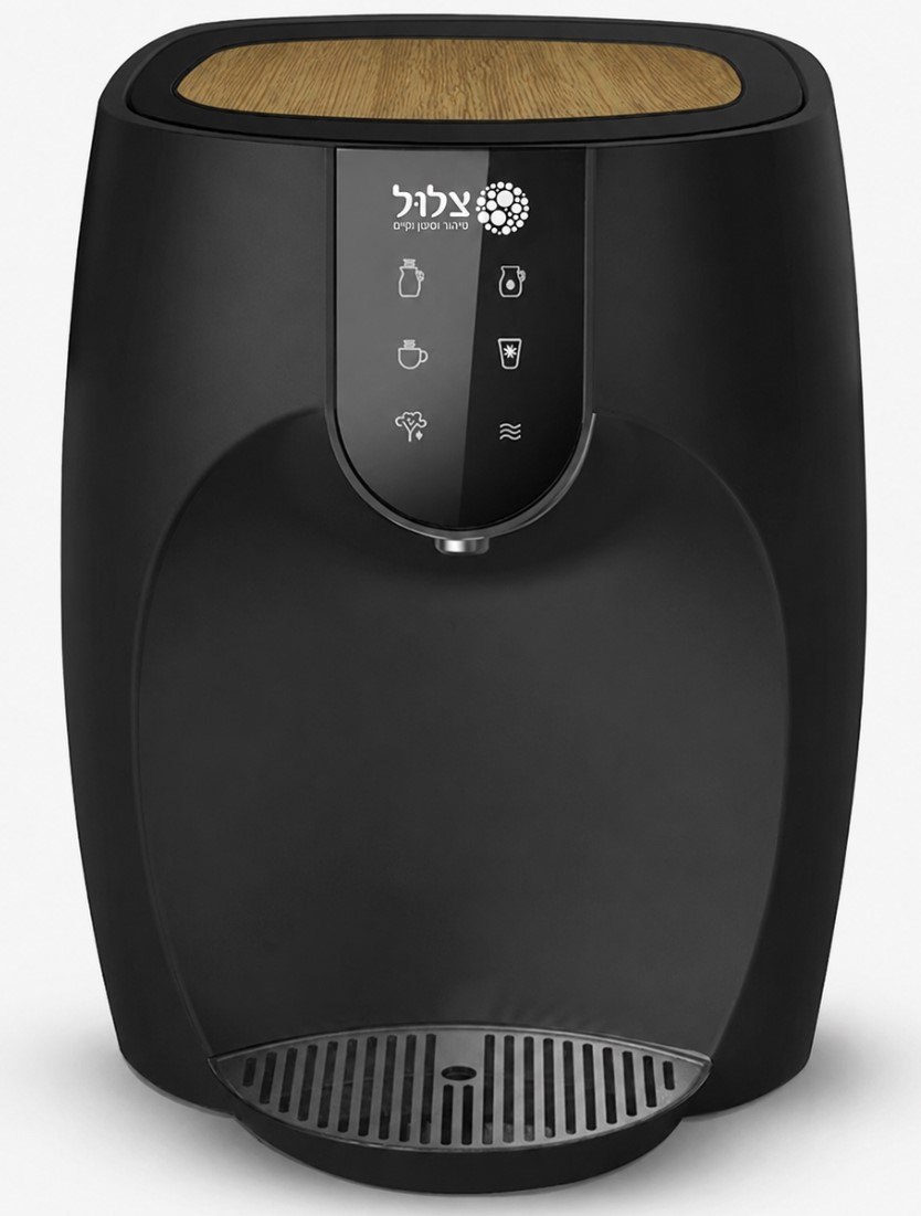 בר מים קומפקטי מתקדם צבע שחור ONE Touch We – מתקן מים שחור בעל פאנל עליון דמוי עץ ופקדי מגע מוארים