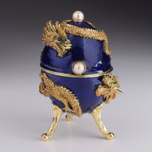 Blue Faberge Egg with Dragon Music Playing Egg