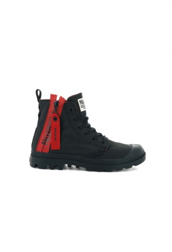 PALADIUM|פלדיום- PALLADIUM PAMPA UNZIP U BLACK | שחור רוכסן אדום | גברים