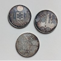 סט 3 מדליות כסף אולימפיות 1972 – מינכן, קיל וסאפורו