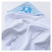מגבת רחצה לתינוקות,מגבת גדולה לתינוקות כותנה היפואלרגנית רכה |מגבת גדולה לתינוקות כותנה היפואלרגנית בצבע לבן עם קפוצ'ון ורקמה פיל פילון בתכלת
