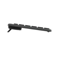 מקלדת גיימינג אלחוטית צבע Logitech K950 Slim Graphite – מקלדת בצבע גרפיט מונחת על צדה עם רגלית פתוחה כלפי מטה