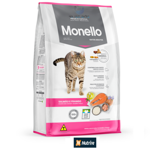 מונלו MONELLO אוכל פרימיום לחתולים על בסיס בשר עוף וסלמון 7 ק"ג