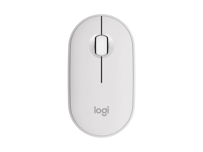 עכבר צבע לבן Logitech Pebble 2 M350S – Bluetooth פריט בודד לבן בעיצוב אליפטי מינימליסטי על רקע לבן