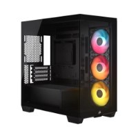 מערכת גיימינג Benda iCUE Build V1 – מארז מחשב שחור עם דופן שקופה ושלושה מאווררי RGB מוארים בצבעים