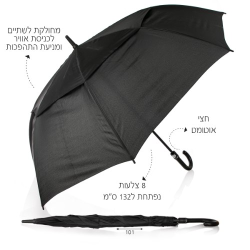 מטריה שחורה בד כפול 100 סמ