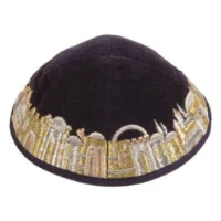 כיפות קטיפה עם רקמה דגם ירושלים